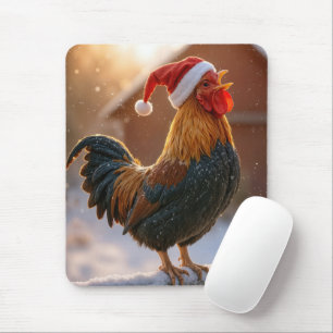 Christmas Rooster Wearing a Santa Hat Mouse Pad