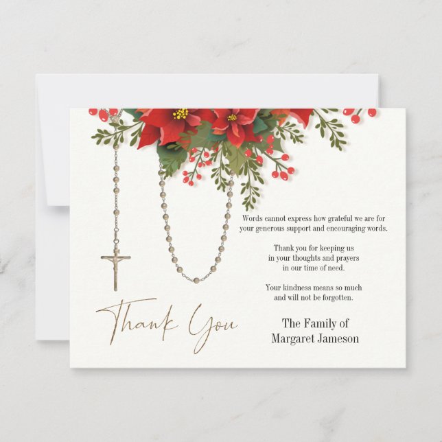 Christmas Rosary Funeral Condolence Sympathy Thank You Card (Front)