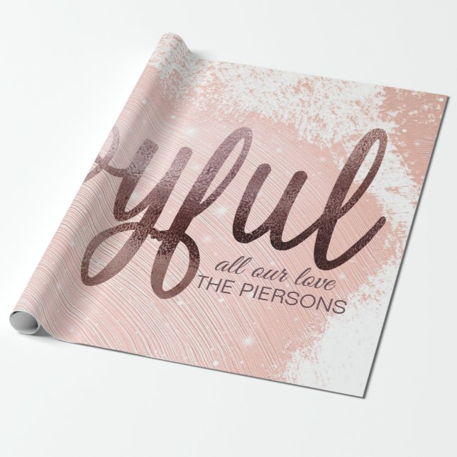 Christmas Rose Gold Foil Joyful Wrapping Paper (Unrolled)