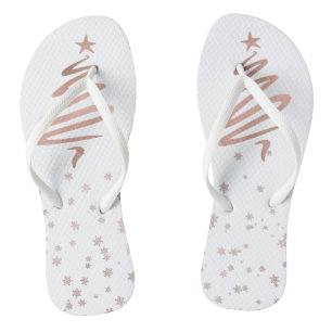 Christmas Rose Gold Foil Tree Snowflakes Flip Flops