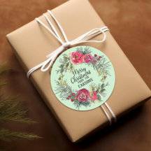 Christmas rose wreath personalized stickers