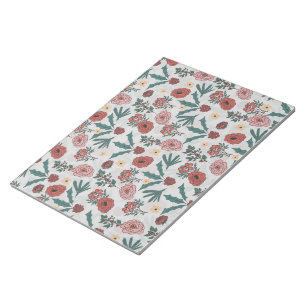 Christmas Roses Berries Floral Grey Pattern Notepad
