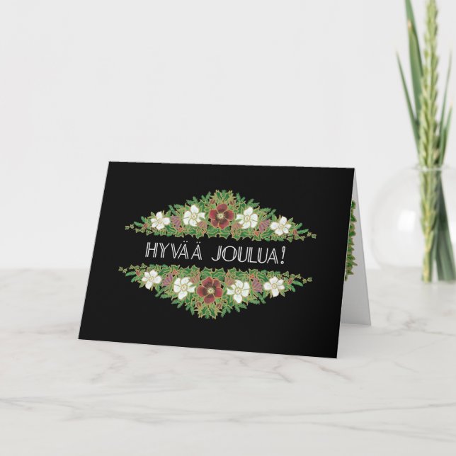 Christmas Roses, Hellebores, Finnish Language Holiday Card (Front)
