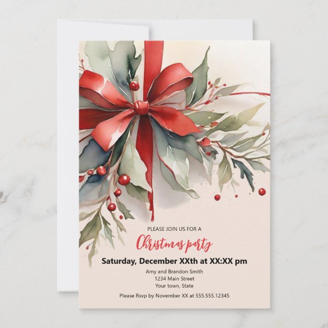 Christmas Roses Watercolor Flat Holiday Card (Front)