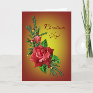 Christmas Roses with Holly and Spruce Holiday Card