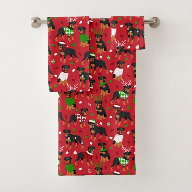 Christmas Rottweiler Bath Towel Set (Insitu)