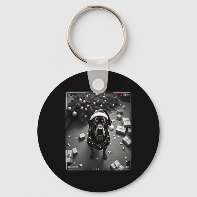Christmas Rottweiler Caught On Camera  Keychain (Front)