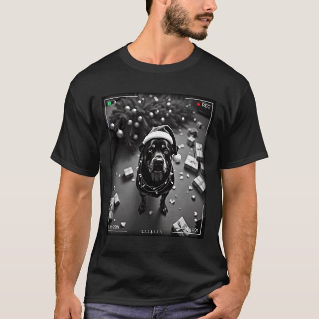 Christmas Rottweiler Caught On Camera  T-Shirt (Front)