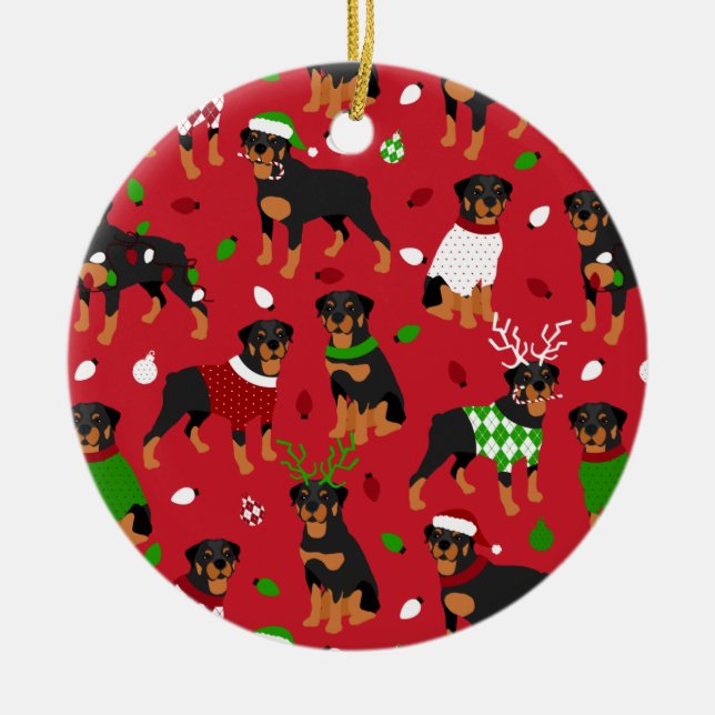 Christmas Rottweiler Ceramic Ornament (Front)