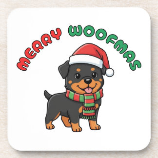 Christmas Rottweiler Coaster: Merry Woofmas Coaster