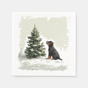 Christmas Rottweiler Dog Christmas Tree Napkin