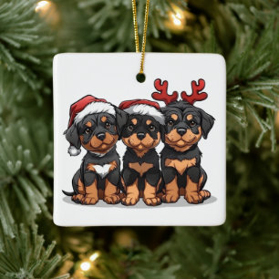 Christmas Rottweiler Dog Santa Ceramic Ornament