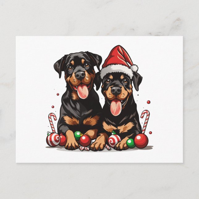 Christmas Rottweiler Dog Santa Holiday Postcard (Front)