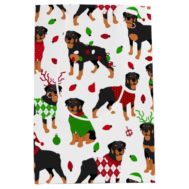 Christmas Rottweiler Medium Gift Bag (Front)