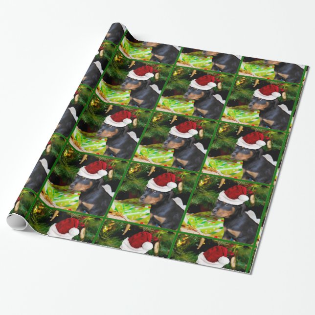 Christmas Rottweiler puppy wrapping paper (Unrolled)