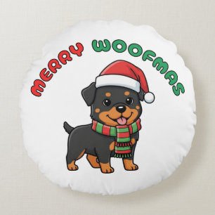 Christmas Rottweiler Round Pillow: Merry Woofmas Pillow