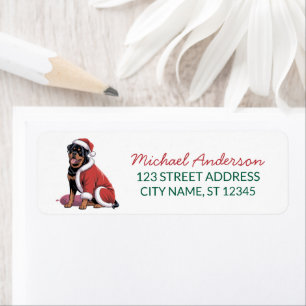 Christmas Rottweiler Santa in Hat Return Address  