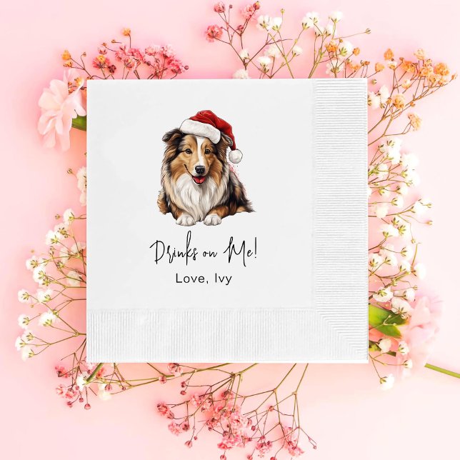 Christmas Rough Collie Dog Drinks On Me Napkin (Creator Uploaded)