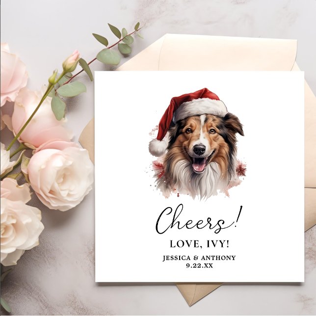 Christmas Rough Collie Dog Personalized Cheers Napkin (Creator Uploaded)