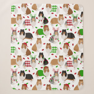 Christmas Rough Collie Sherpa Blanket