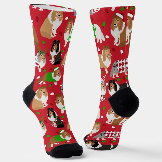 Christmas Rough Collie Socks (Angled)
