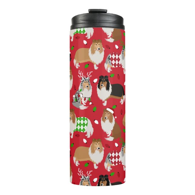 Christmas Rough Collie Thermal Tumbler (Front)