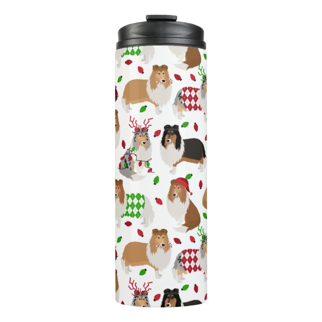 Christmas Rough Collie Thermal Tumbler (Front)