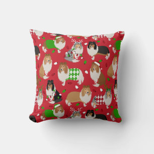 Christmas Rough Collie Throw Pillow