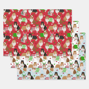 Christmas Rough Collie Wrapping Paper Sheet