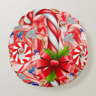 Christmas Round Pillow, Candy Cane Pillow