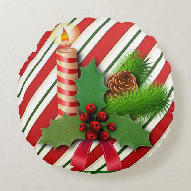 Christmas Round Pillow, Christmas Candle Round Pillow (Front)