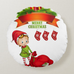 Christmas Round Pillow, Elf Pillow