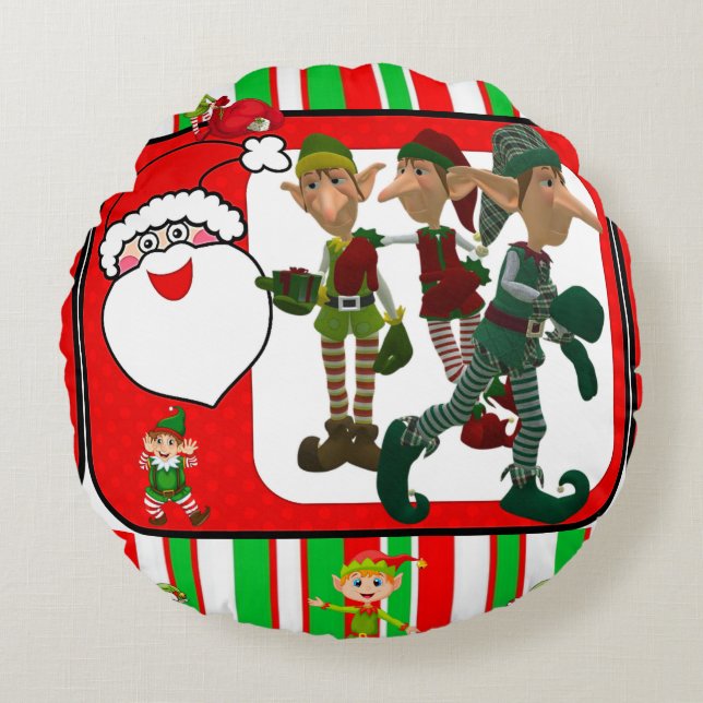 Christmas Round Pillow, Elf Round Pillow (Front)