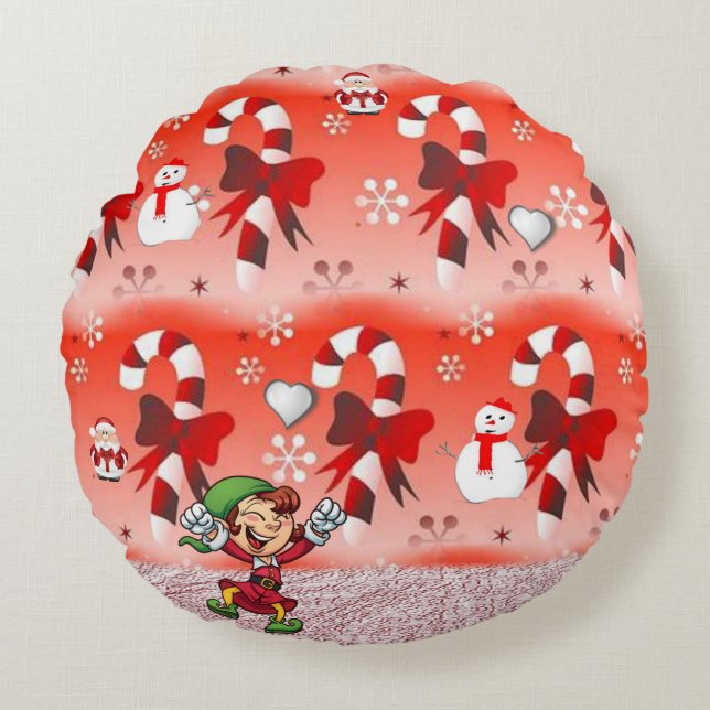 Christmas Round Pillow, Elf Round Pillow (Front)