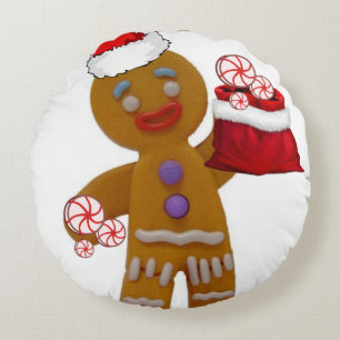 Christmas Round Pillow, Gingerbread Man Pillow