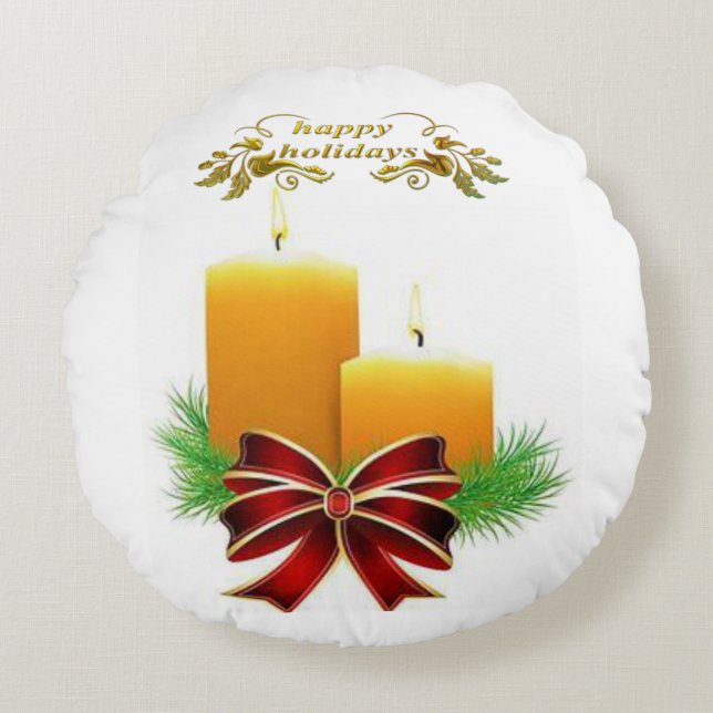 Christmas Round Pillow, Happy Holidays Pillow (Front)