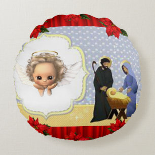 Christmas Round Pillow, Jesus Christ Pillow