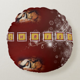 Christmas Round Pillow, Jesus Christ Round Pillow