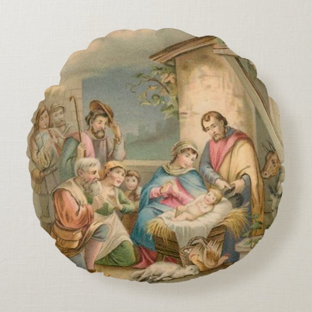 Christmas Round Pillow, Jesus Christ Round Pillow (Front)
