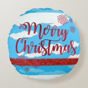 Christmas Round Pillow, Merry Christmas Round Pillow