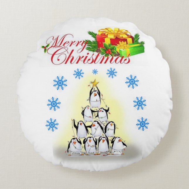Christmas Round Pillow, Penguin Pillow (Front)