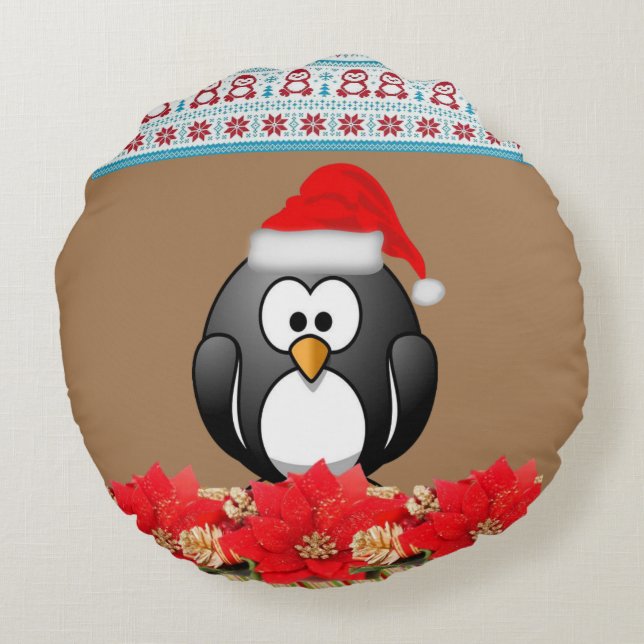Christmas Round Pillow, Penguin Round Pillow (Back)