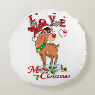 Christmas Round Pillow, Reindeer Pillow