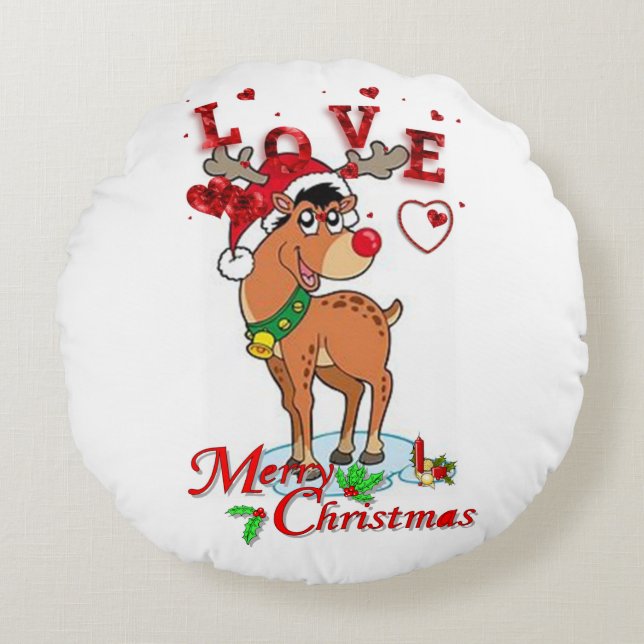 Christmas Round Pillow, Reindeer Round Pillow (Front)