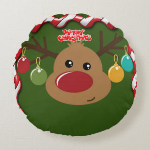Christmas Round Pillow, Reindeer Round Pillow