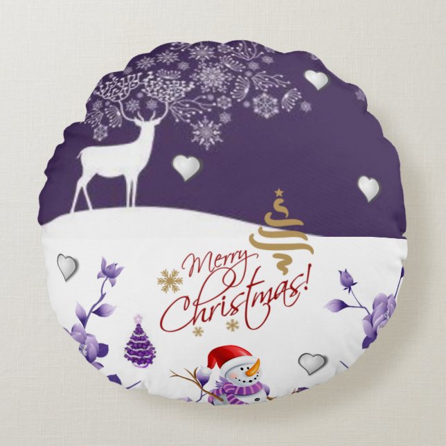 Christmas Round Pillow, Reindeer Round Pillow (Front)