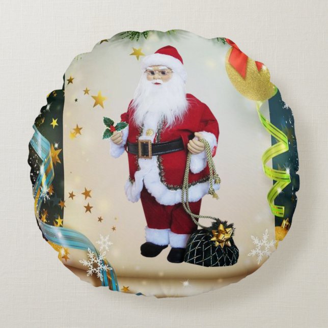 Christmas Round Pillow, Santa Pillow (Front)