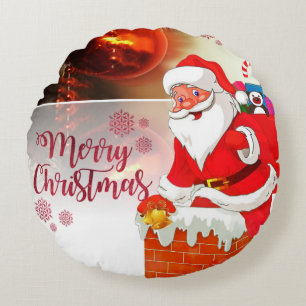 Christmas Round Pillow, Santa Round Pillow