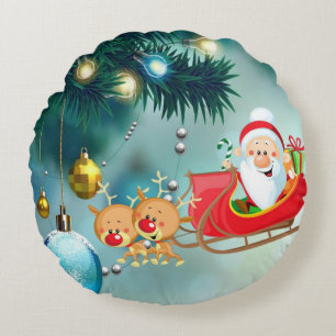 Christmas Round Pillow, Santa Round Pillow