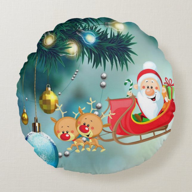Christmas Round Pillow, Santa Round Pillow (Front)